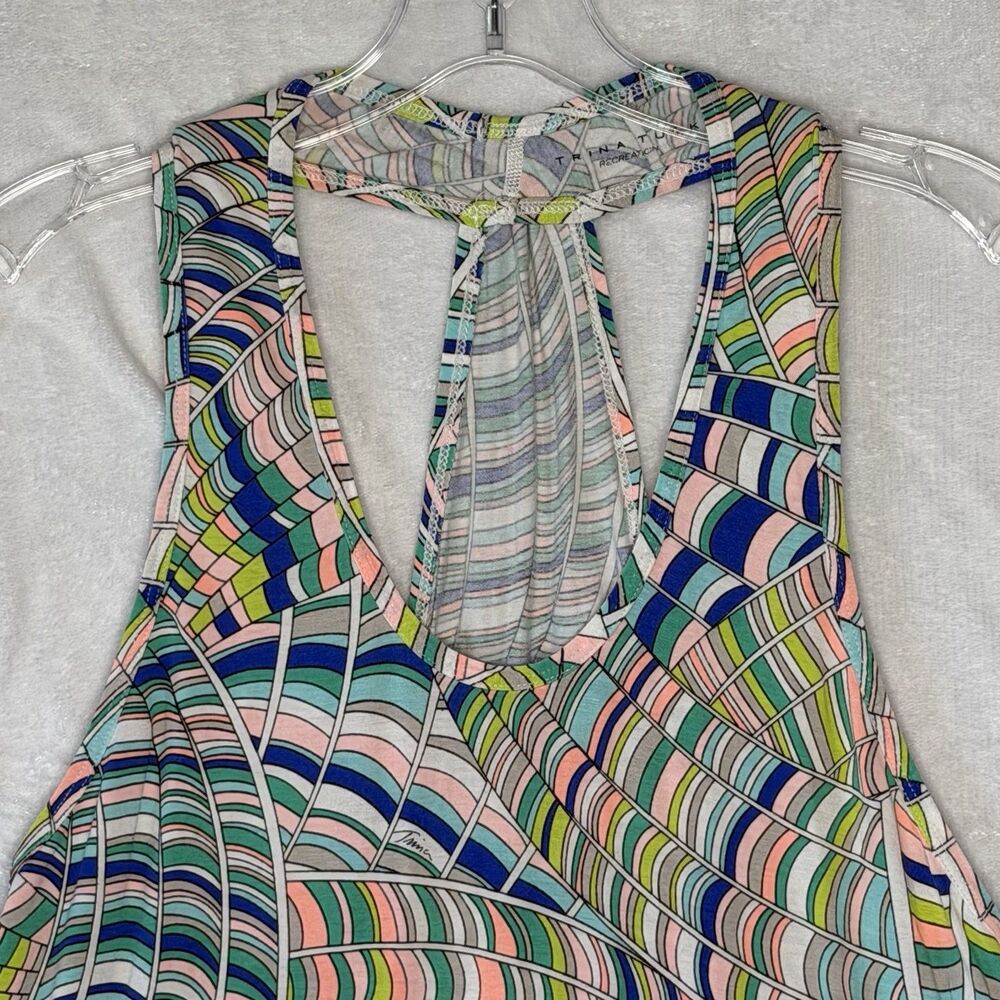 Trina Turk Recreation Yoga Top Draped Back Abstract Pink Blue Green Size Large** - Picture 6 of 16
